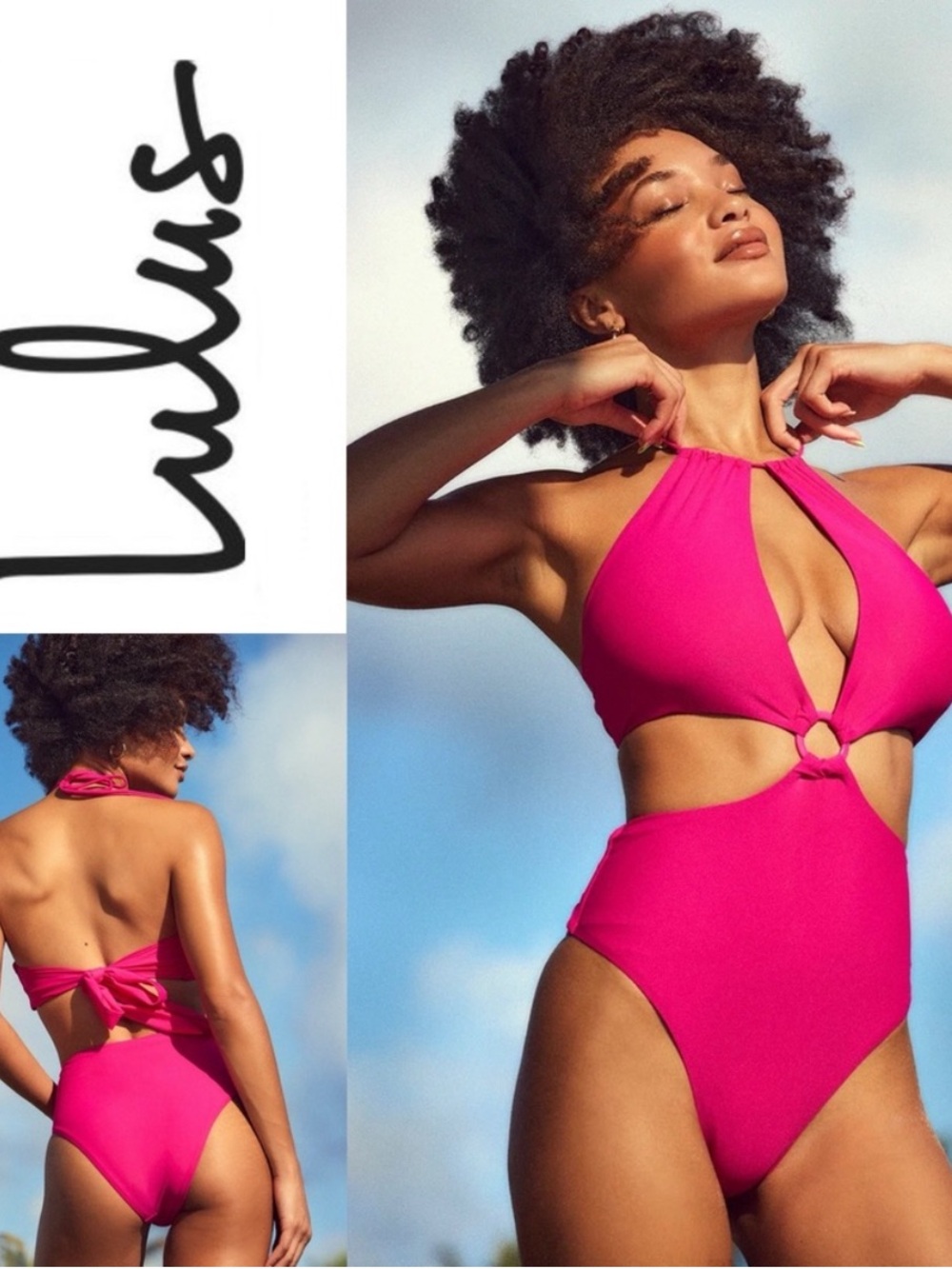 LULUs Seaside Scene Magenta O-Ring Cutout One-Piece Swimsuit Hot Pink NWT